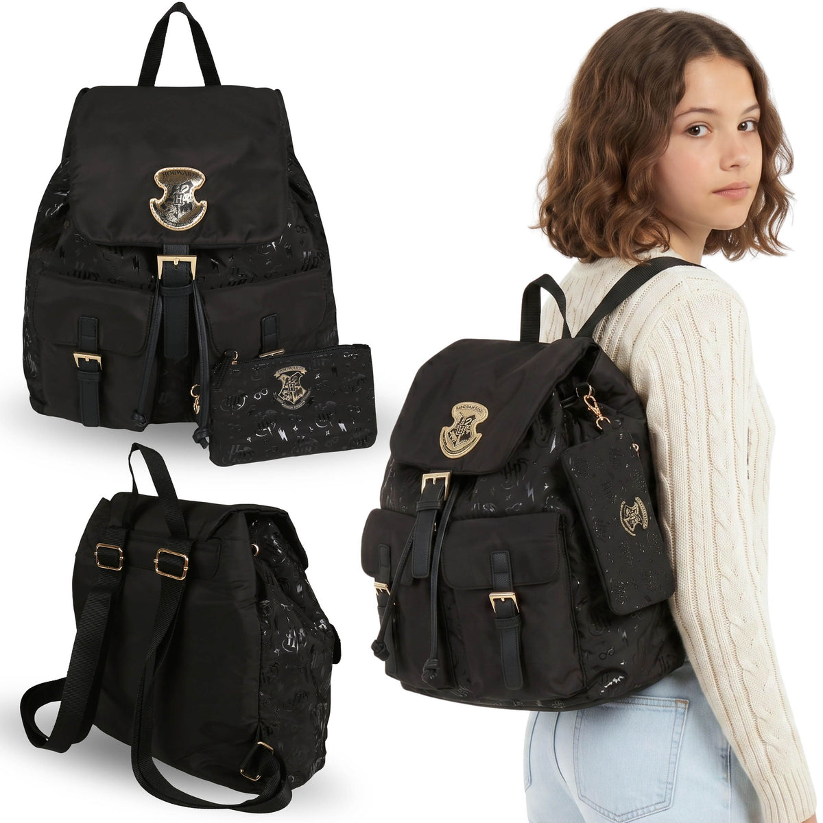Harry Potter Black Youth Backpack, ROOMY, Urban Backpack with SACHET