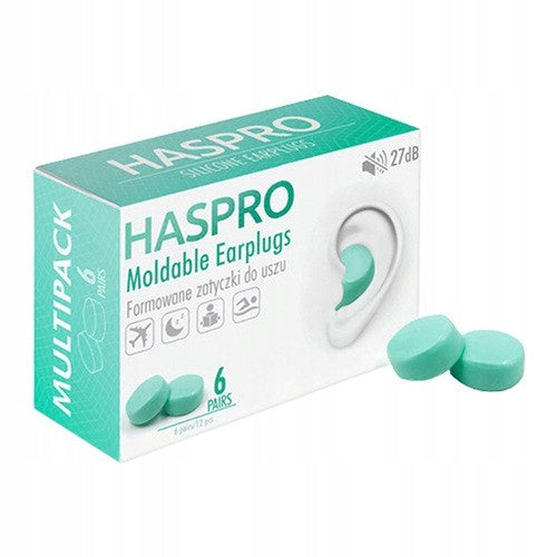 Haspro Moldable, Molded Earplugs, Mint, 6 Pairs