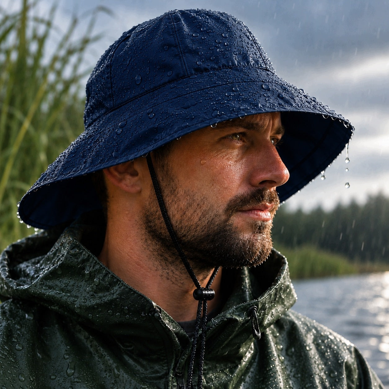 Hat Navy Fisherman Waterproof Wide Roundabout Adjustable Drawstring Packaging status original