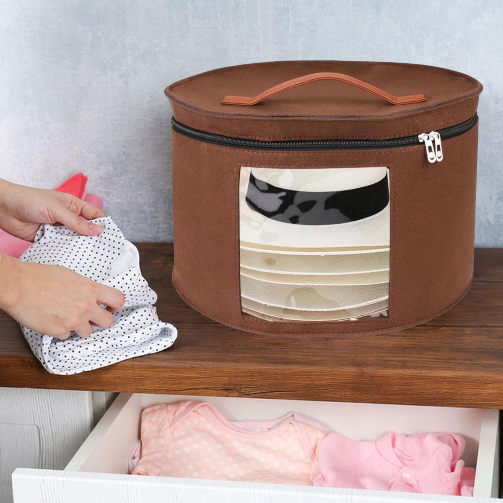 Hat Storage Box Hat Box Stackable Stuffed Animal Toy Storage, Brown 33x26cm Weight 0.292 kg
