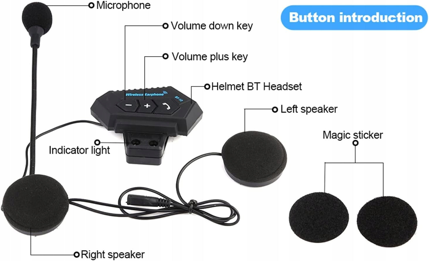 Headphones for motorcycle helmet VOBOR Bluetooth 4.1 microphone 8h Model BT-12