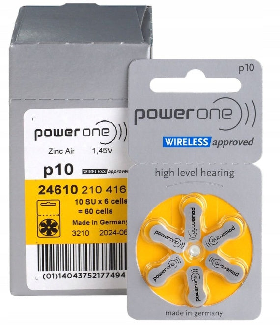 Hearing Aid Batteries 10 Power One PR70 Zinc Air 1,45V 60 Pack Packaging status original