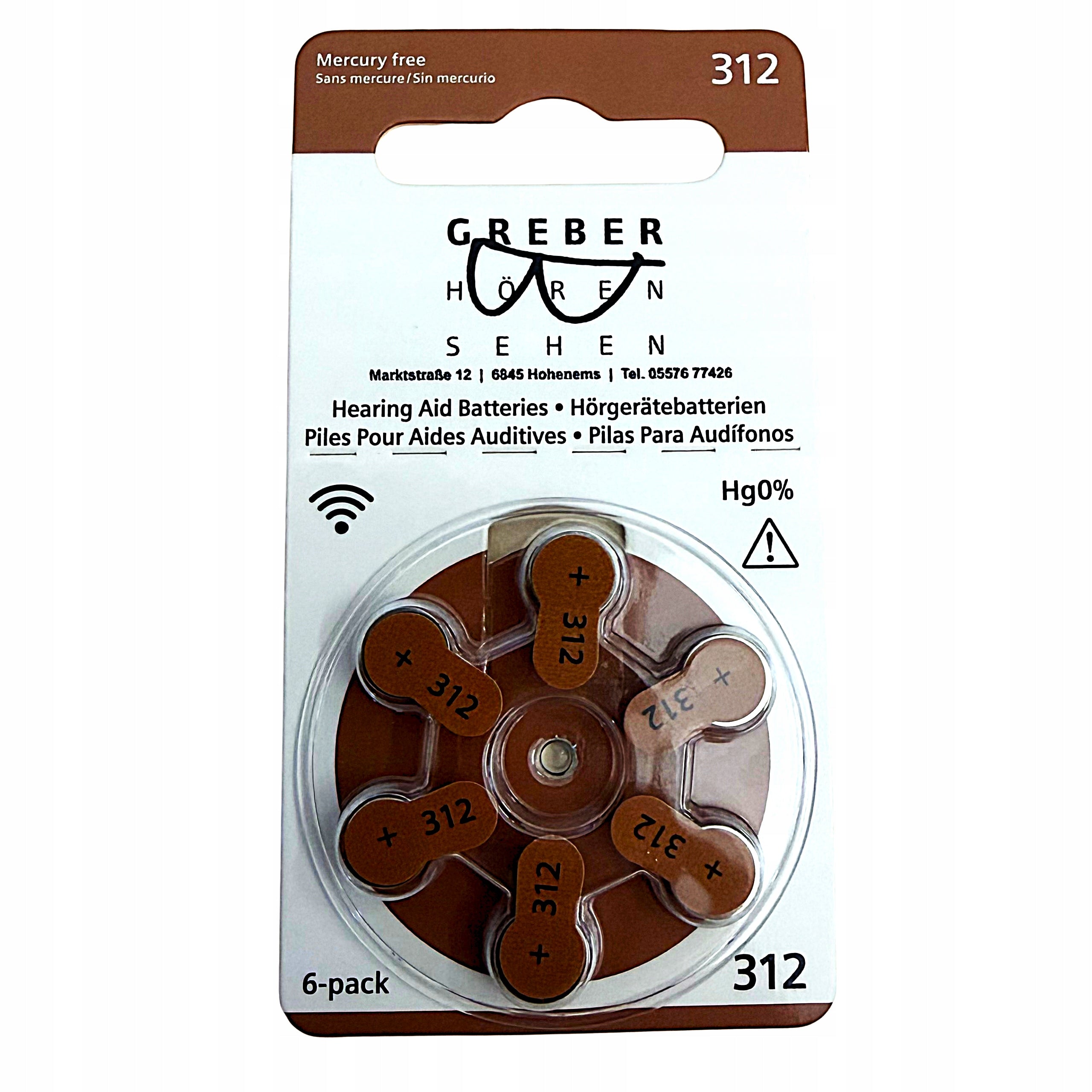 Hearing Aid Batteries Blister 6pcs 1,45V PR41 (312) GREBER HOREN