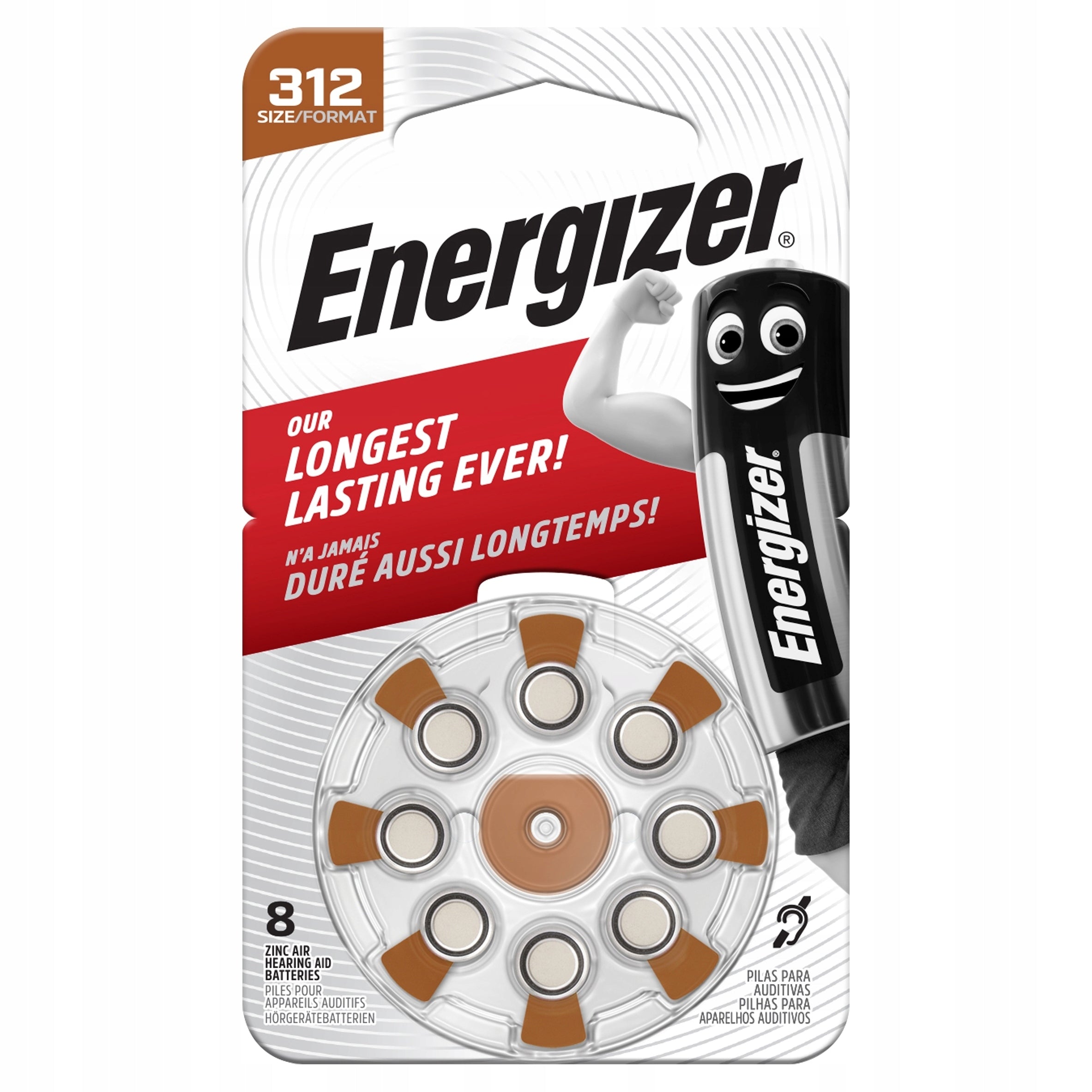 Hearing Aid Batteries Energizer 312 PR41 Zinc Air 1.45V 8 Pack