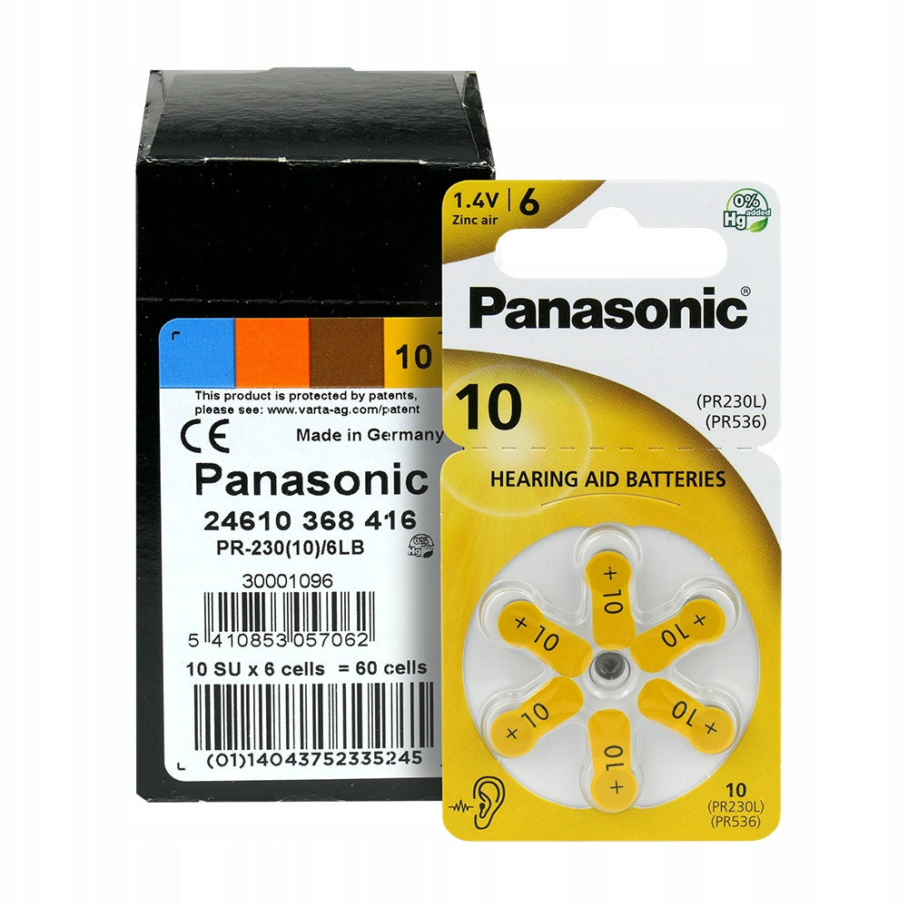 Hearing Aid Batteries - Panasonic - 10 / PR70 - 60 Pieces