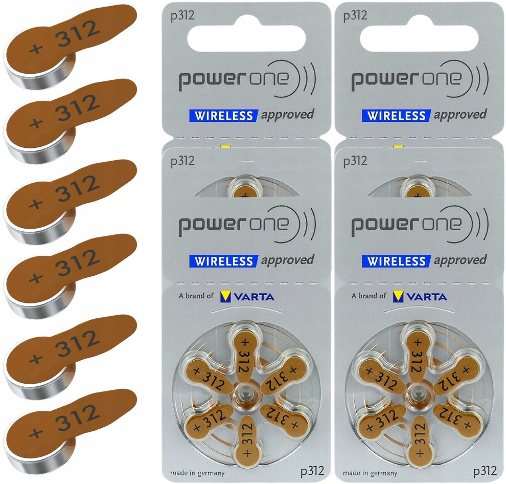 Hearing Aid Batteries Power One Varta p312 / 312 / PR41 24 pieces