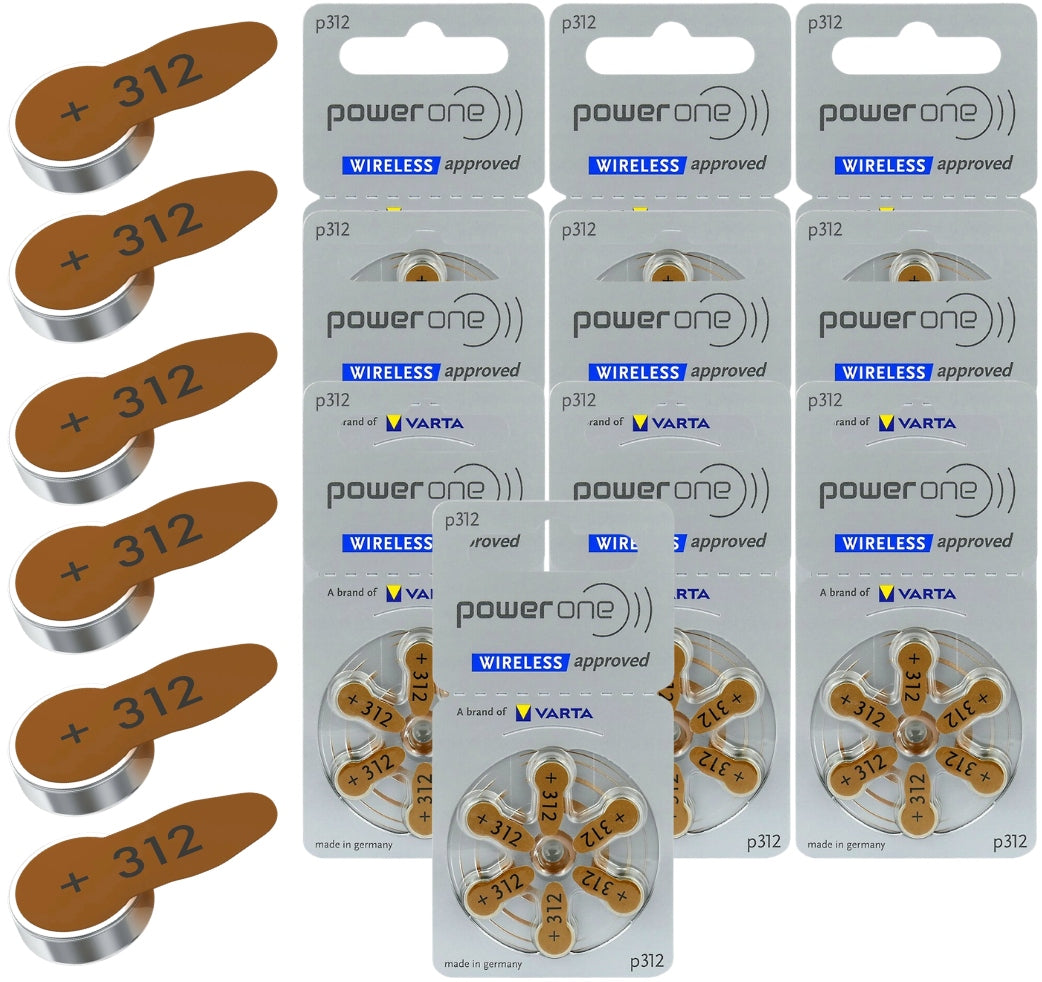 Hearing Aid Batteries Power One Varta p312 / 312 / PR41 60 pieces