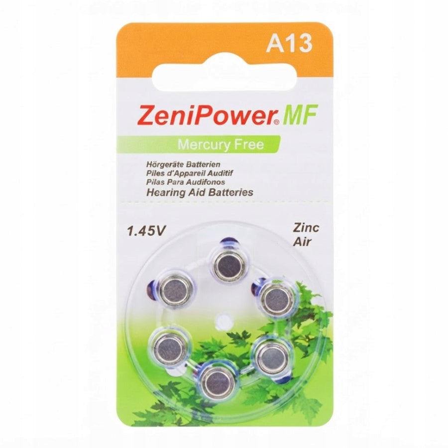 Hearing Aid Batteries ZENIPOWER A13 PR48 1.45V 60pcs Mercury Free Orange Medical device no