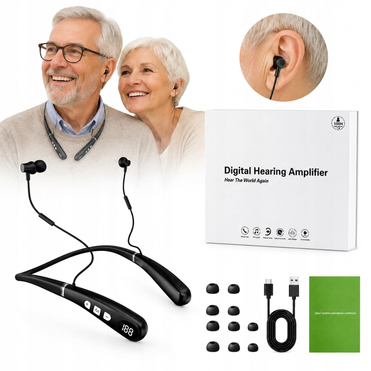 Hearing Aid with Neckband and Noise Cancellation, 32 Channel Digital