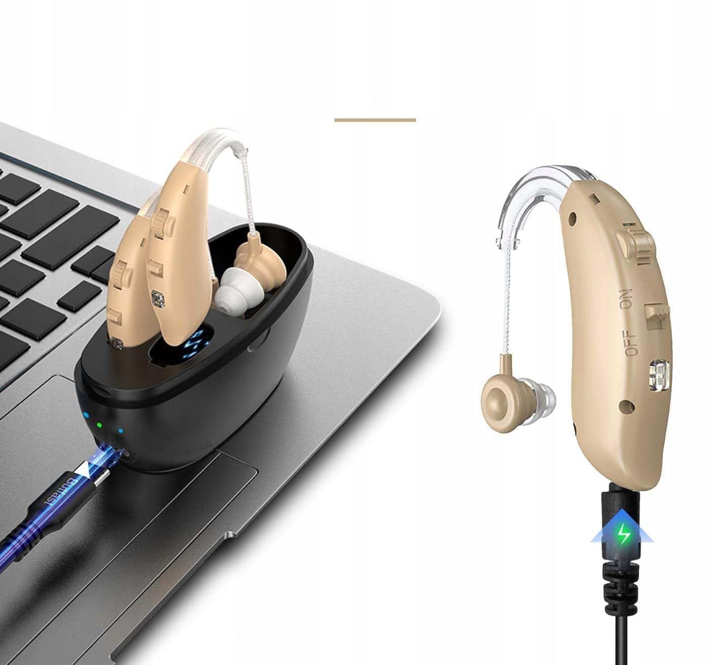 Hearing aid with volume control MEDca with charging case 4 modes, meringue Medical device yes