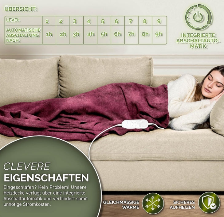 Heating Blanket Electric Plush LCD 150x130cm 9 Modes TIMER LED Red Packaging status original