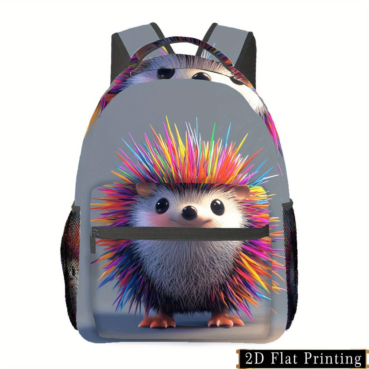 Hedgehog Print Backpack with Multiple Compartments for School
