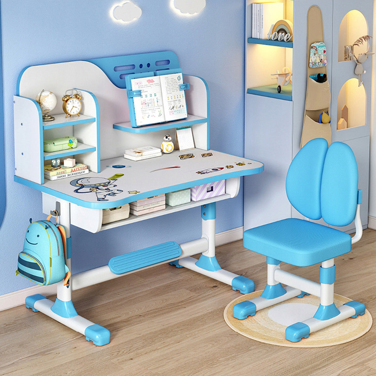Height Adjustable Children Desk Chair Set Study Desk with Bookstand Drawer EAN (GTIN) 5902043829653