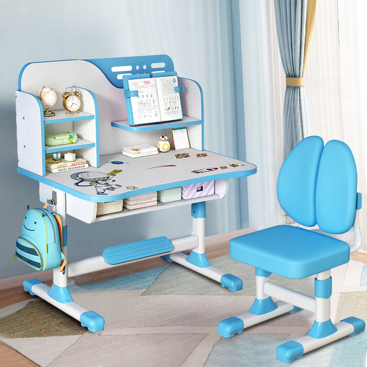 Height Adjustable Children Desk Chair Set Study Desk with Bookstand Drawer Manufacturer code 3888198
