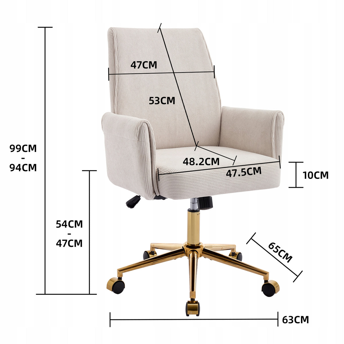 Height-Adjustable Office Chair – Corduroy, Ergonomic, Golden Base Brand no brand