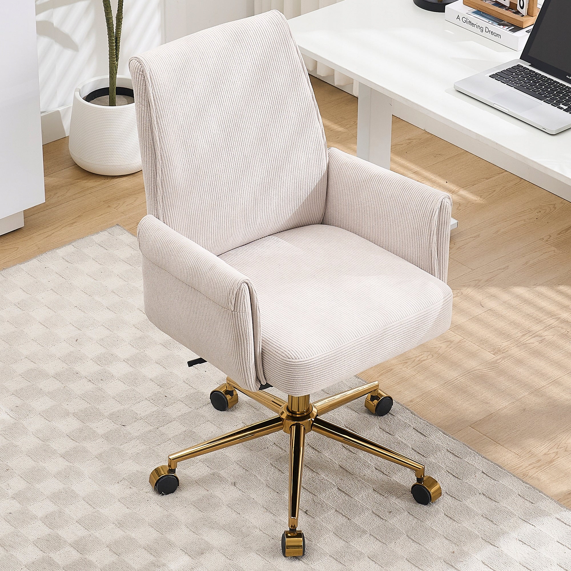 Height-Adjustable Office Chair – Corduroy, Ergonomic, Golden Base