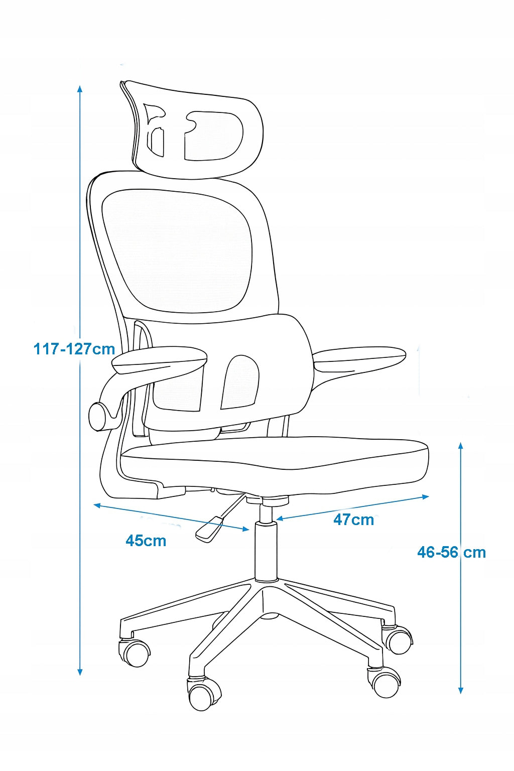 Hektor ergonomic swivel chair with mesh and headrest – Furniture depth 63 cm
