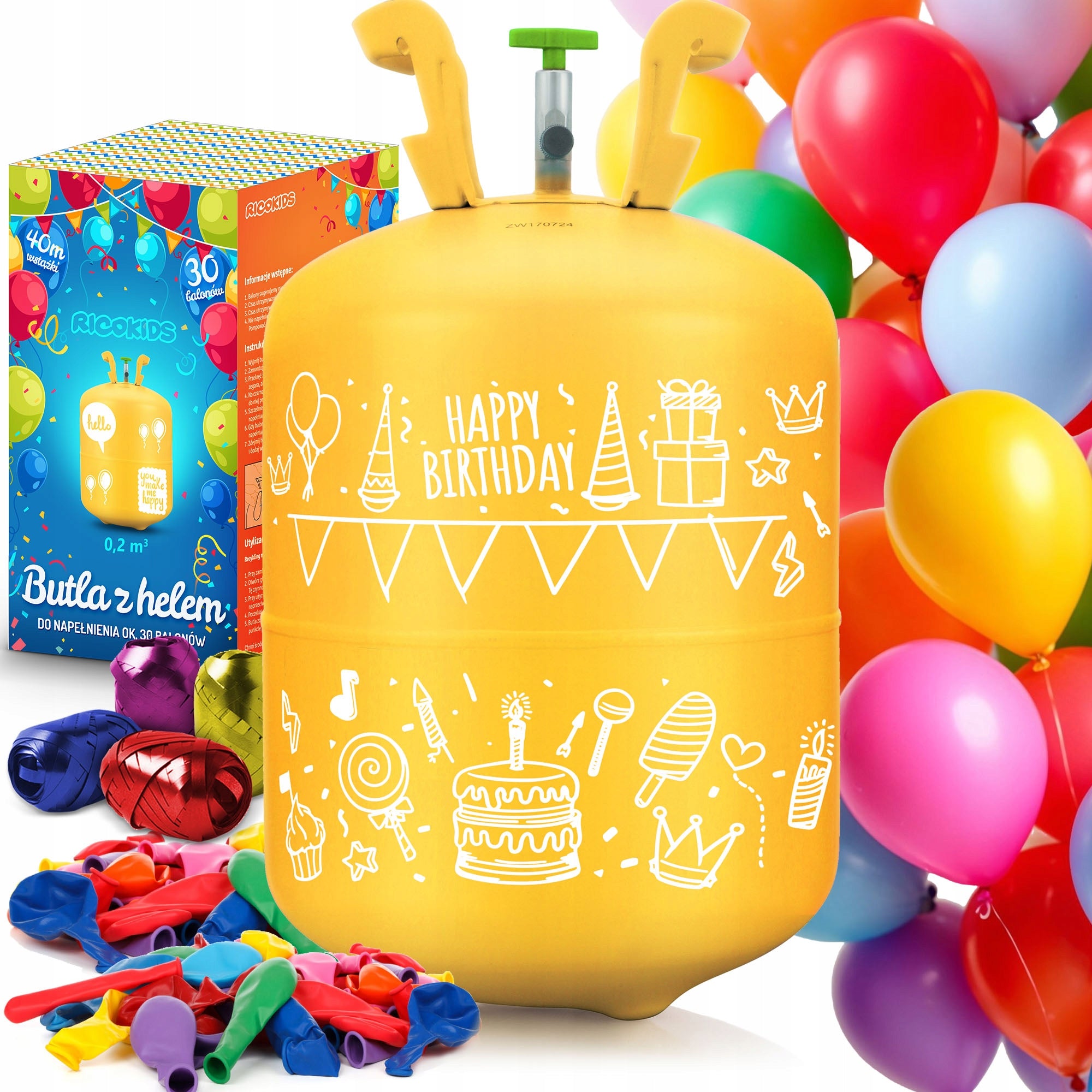 Helium cylinder 0,42 m3 + balloons x50 ribbon 60m helium for balloons
