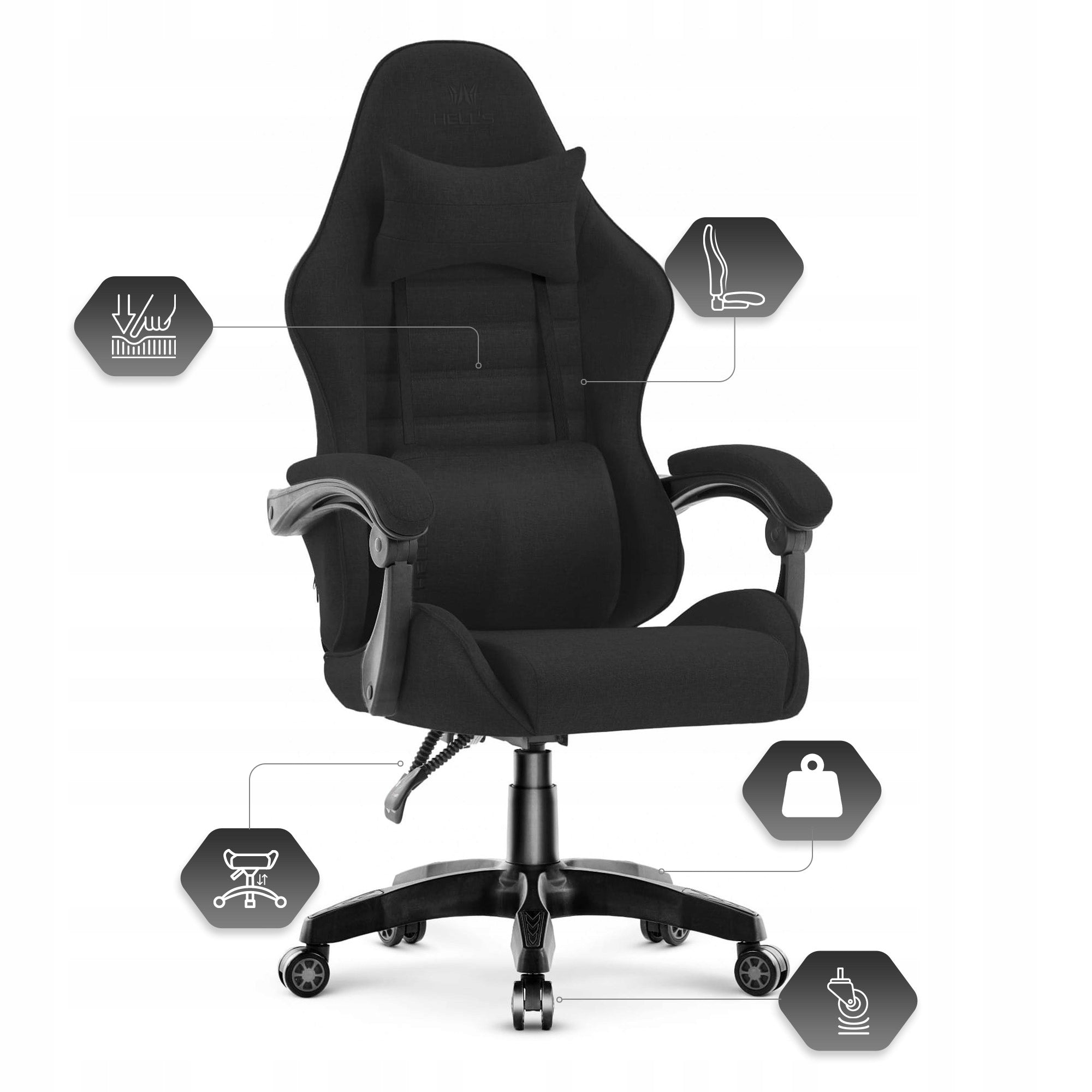 Hell's Chair HC-1003 2.0 Office Gaming Chair Black Fabric Furniture height 126 cm