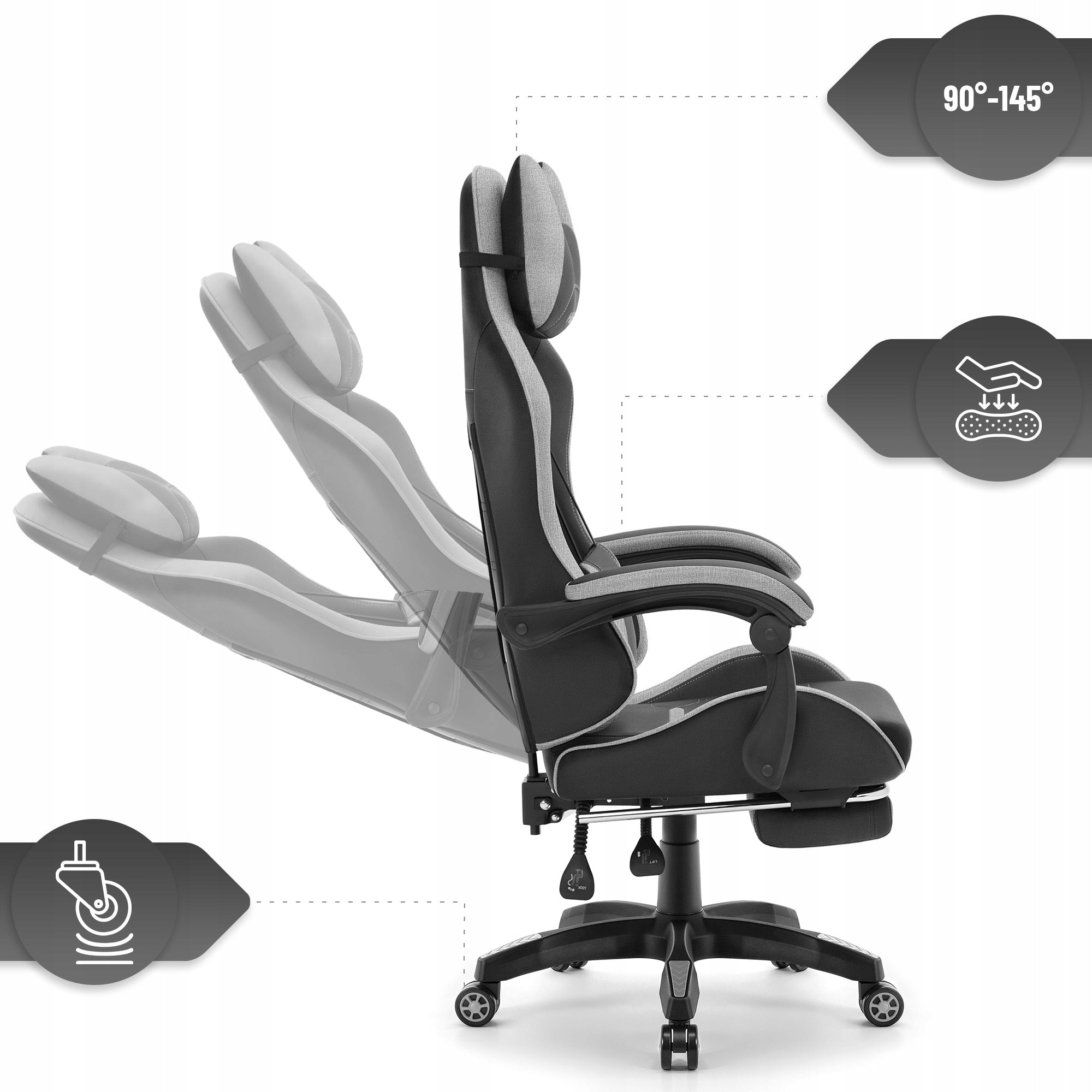 Hell's Chair HC- 1039 2.0 Black- Grey with Footrest Packaging status original
