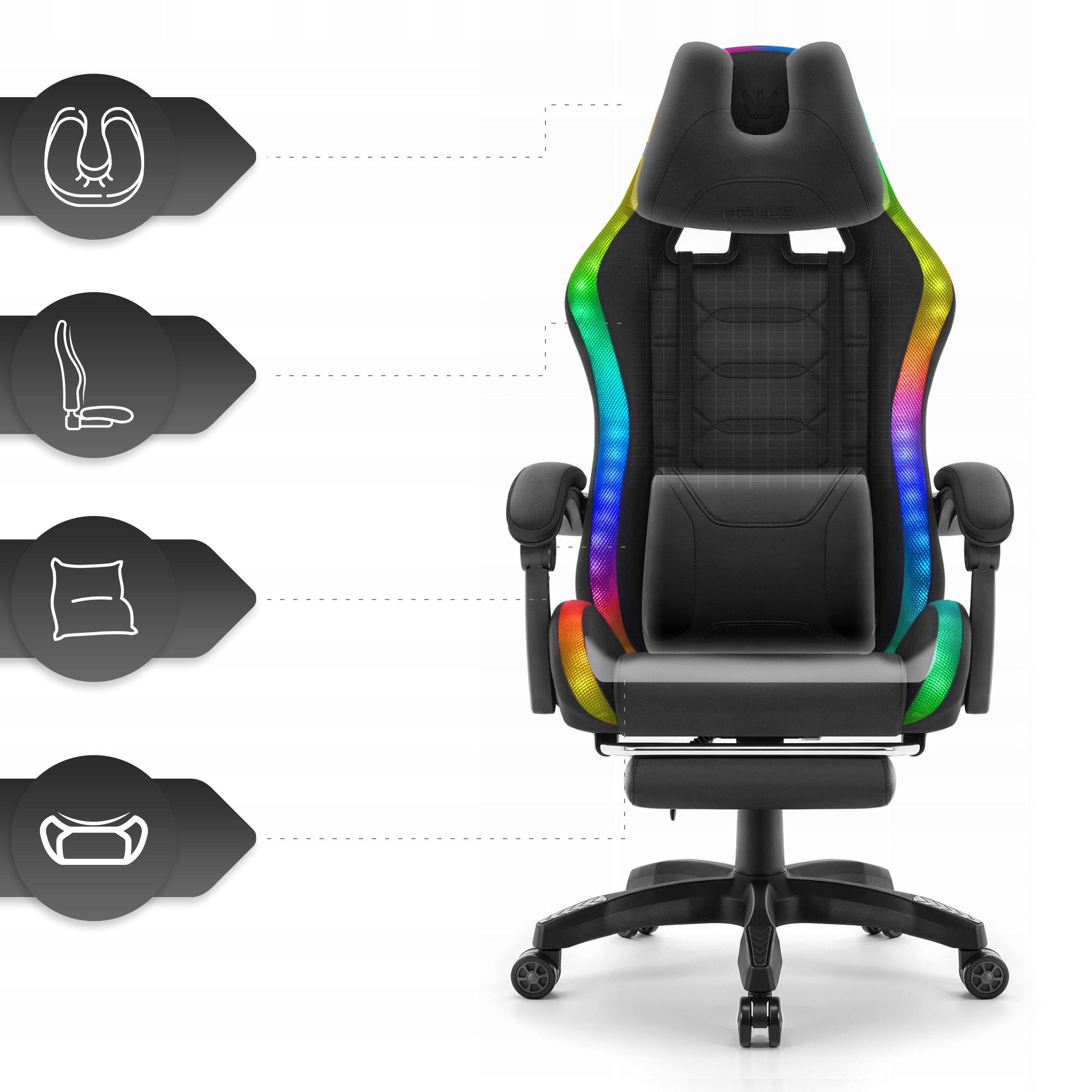 Hell's Chair HC- 1039 2.0 Black RGB LED MESH with Footrest Furniture height 130 cm