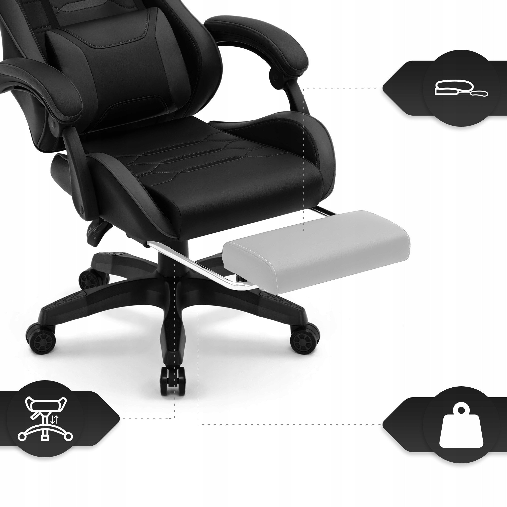 Hell's Chair HC- 1039 2.0 Black with Footrest Furniture height 130 cm