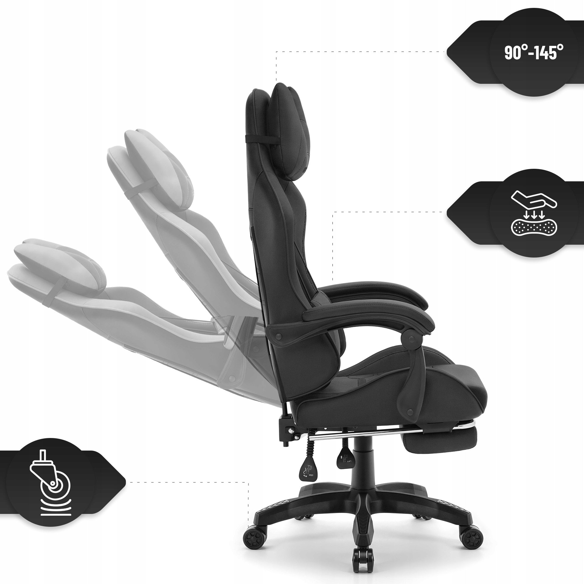 Hell's Chair HC- 1039 2.0 Black with Footrest Packaging status original