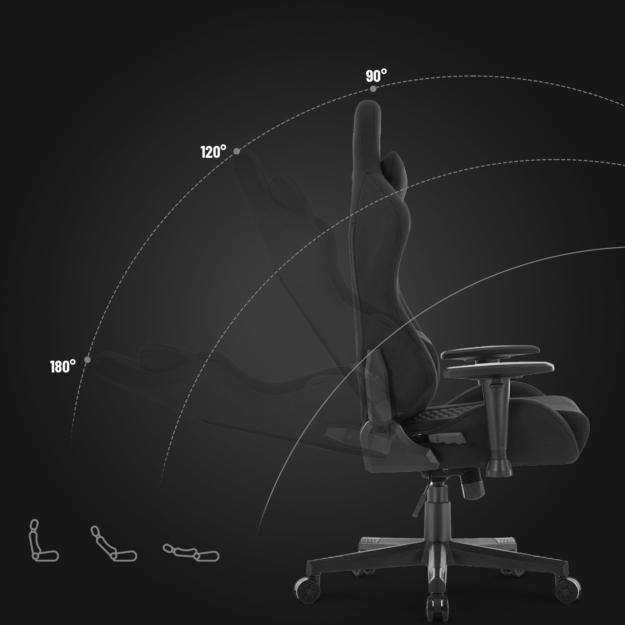 Hell's Chair HC-2000 Black Fabric Office Swivel Gaming Chair Furniture depth 55 cm