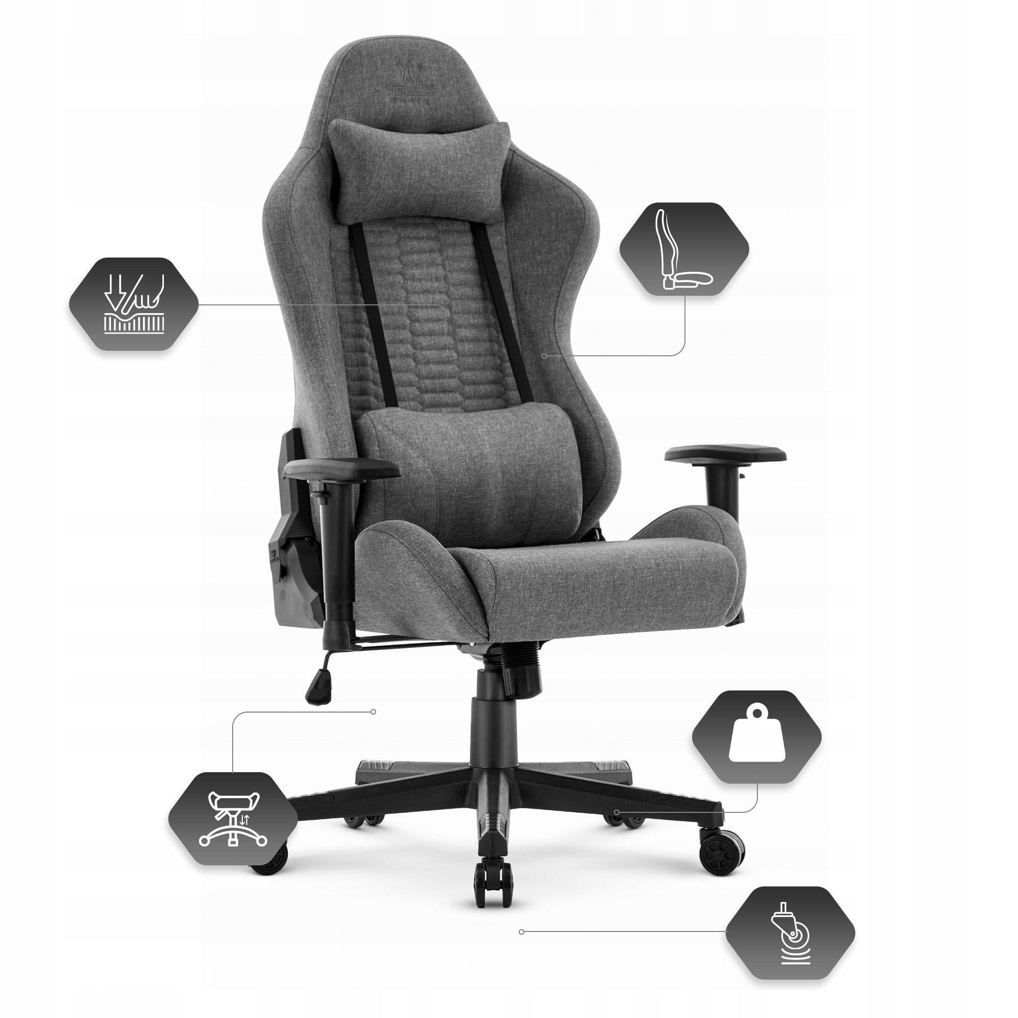 Hell's Chair HC-2000 Gray-Black Fabric Office Swivel Gaming Chair Furniture depth 55 cm