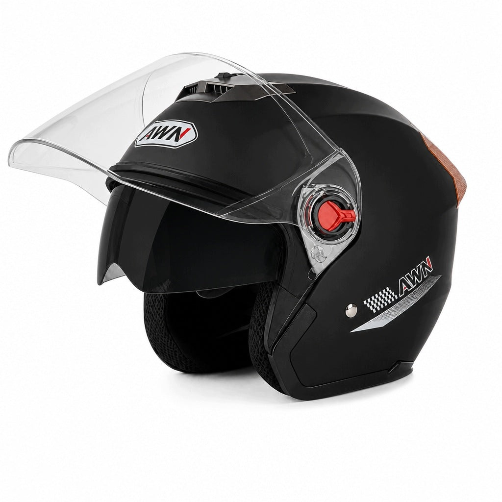 Helmet AWN open black matt jet scooter visor knob red zest Manufacturer no brand