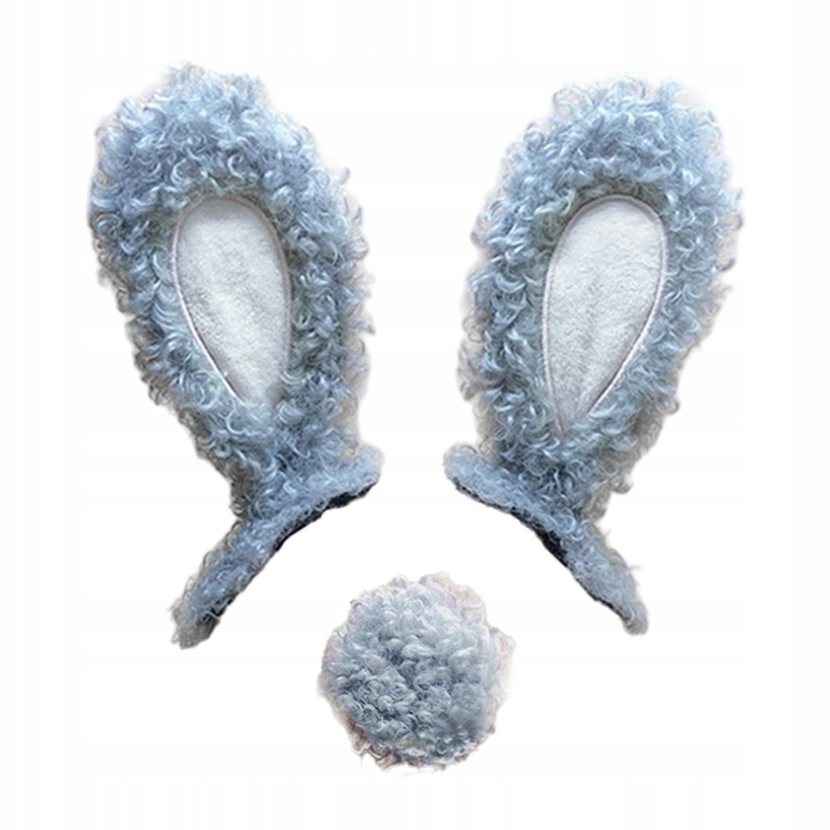 Helmet Bunny Ears Helmet Accessories with Tail Party Cosplay Plush Gray