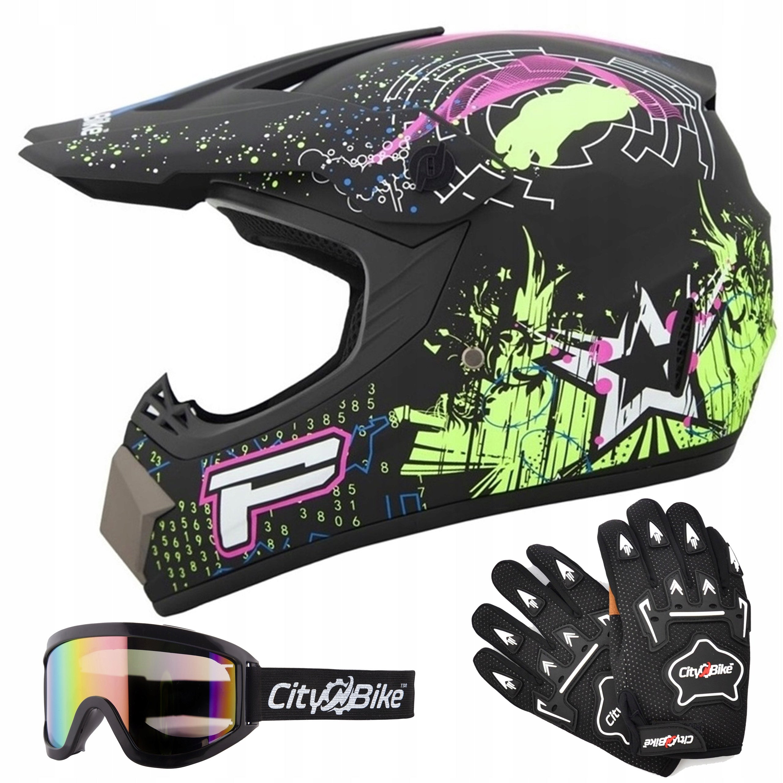 Helmet Cross Goggles Gloves for Motocross Enduro Quad BMX Scooter XL