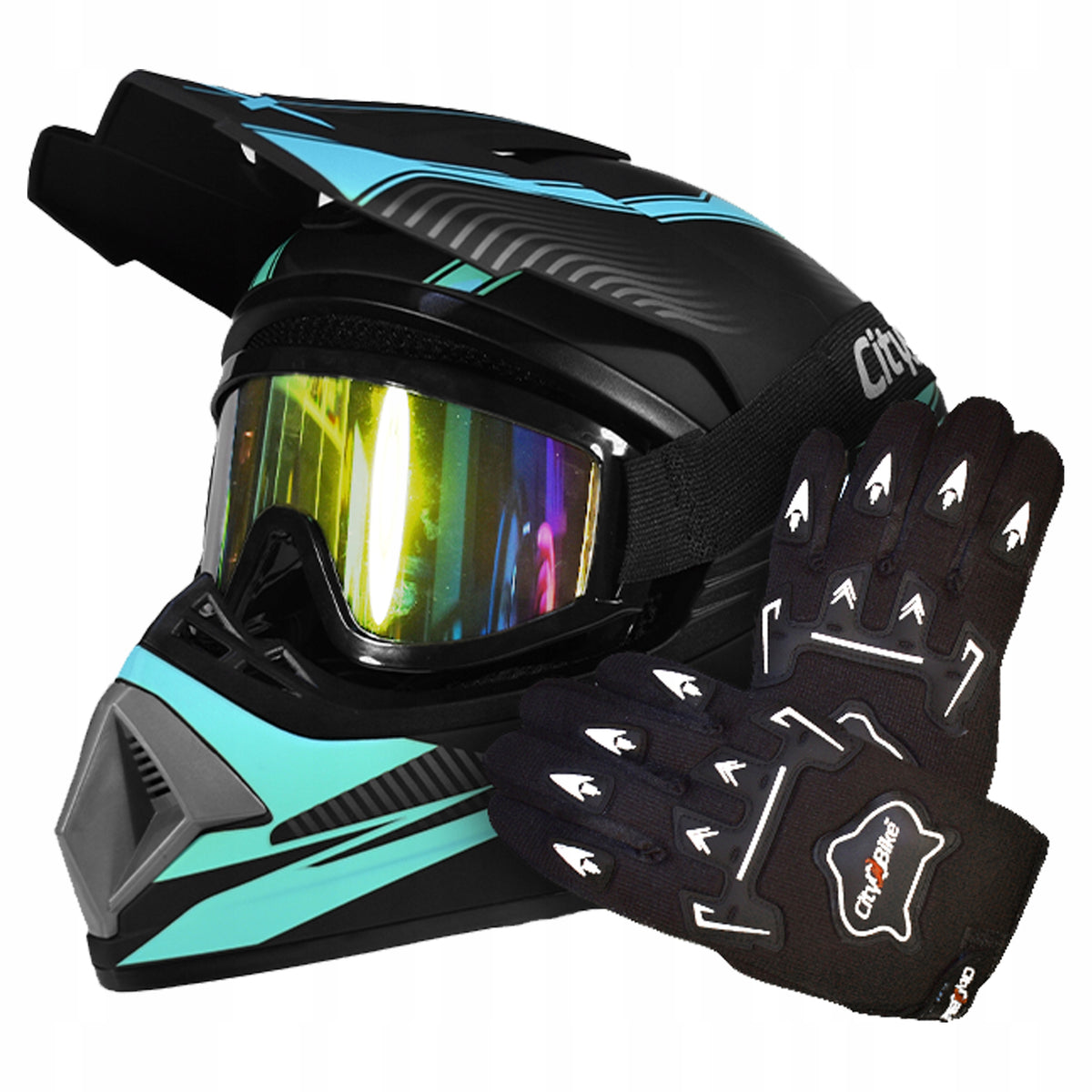 Helmet Goggles Gloves Cross Enduro Quad ATV BMX Bike Scooter black M