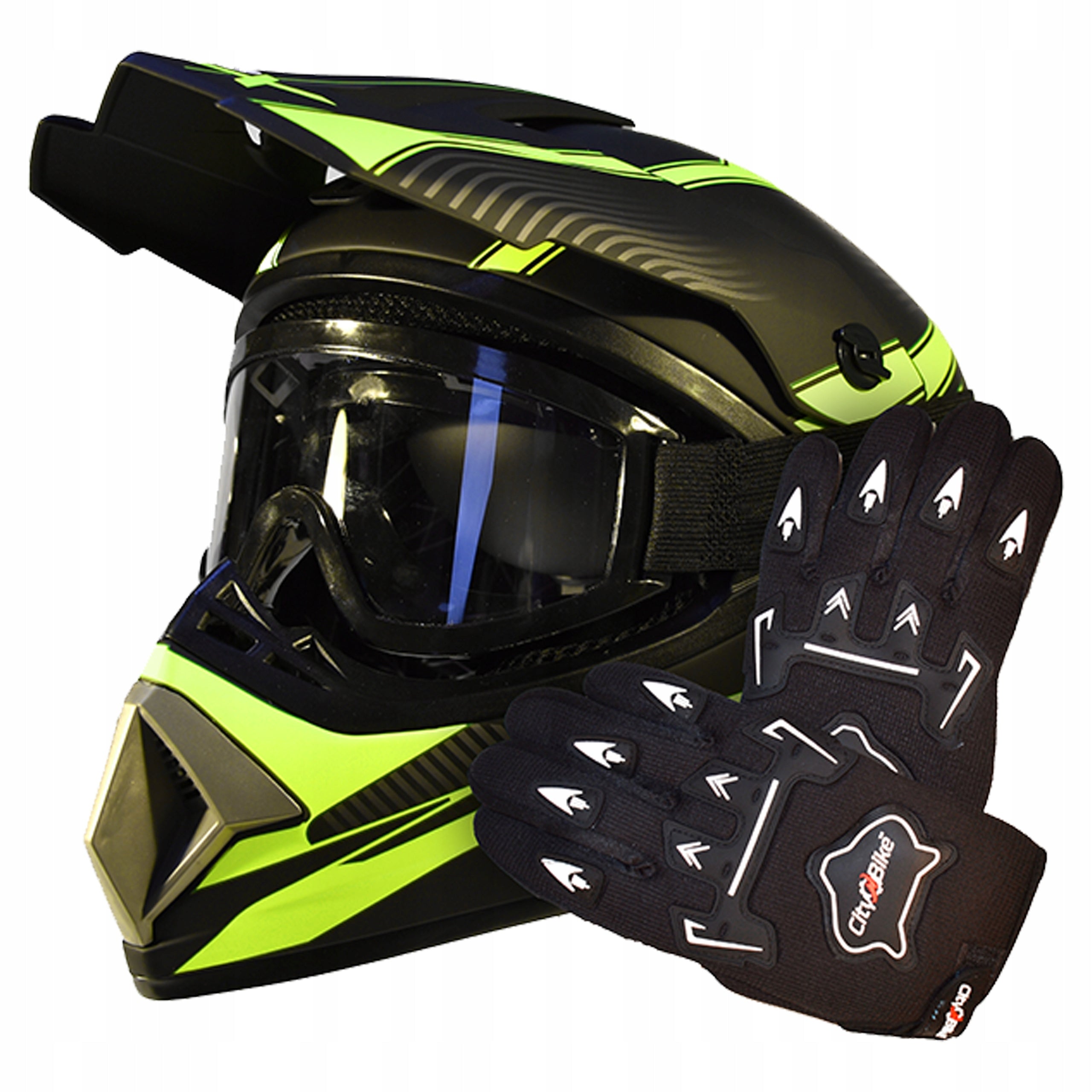 Helmet Goggles Scooter Gloves Cross Enduro Quad BMX MTB YELLOW L