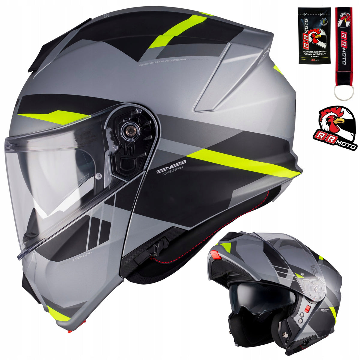 Helmet MT GENESIS R SV CHEEKY C3 MATT grey yellow fluo black FREEBIES