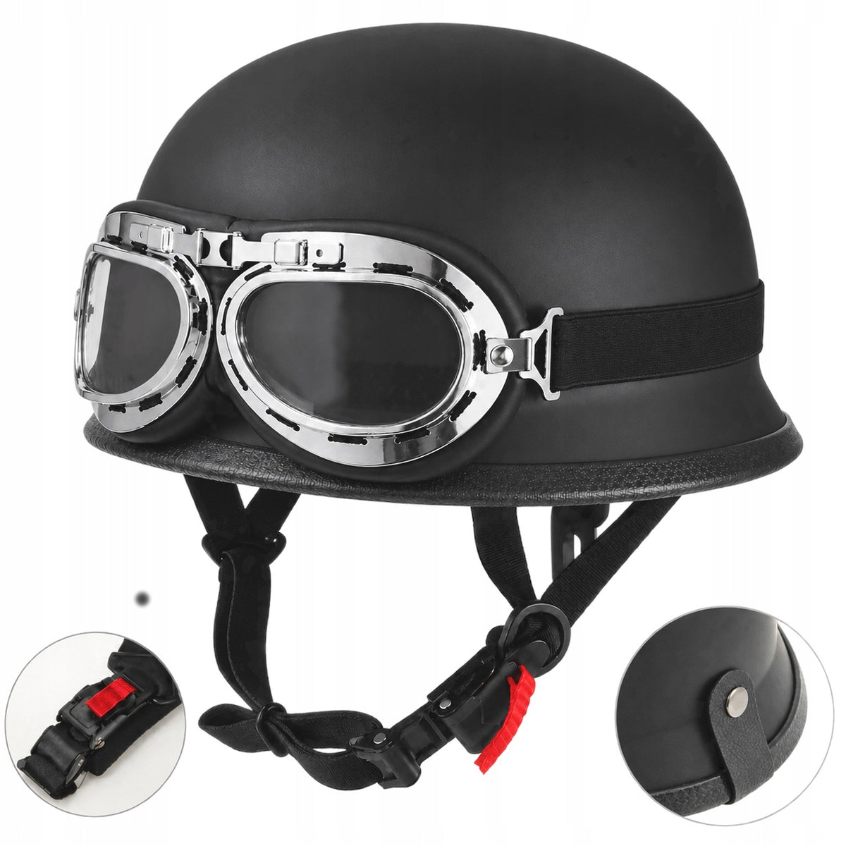 Helmet XL Motorcycle Goggles Chopper Black German Veteran Peanut LUX