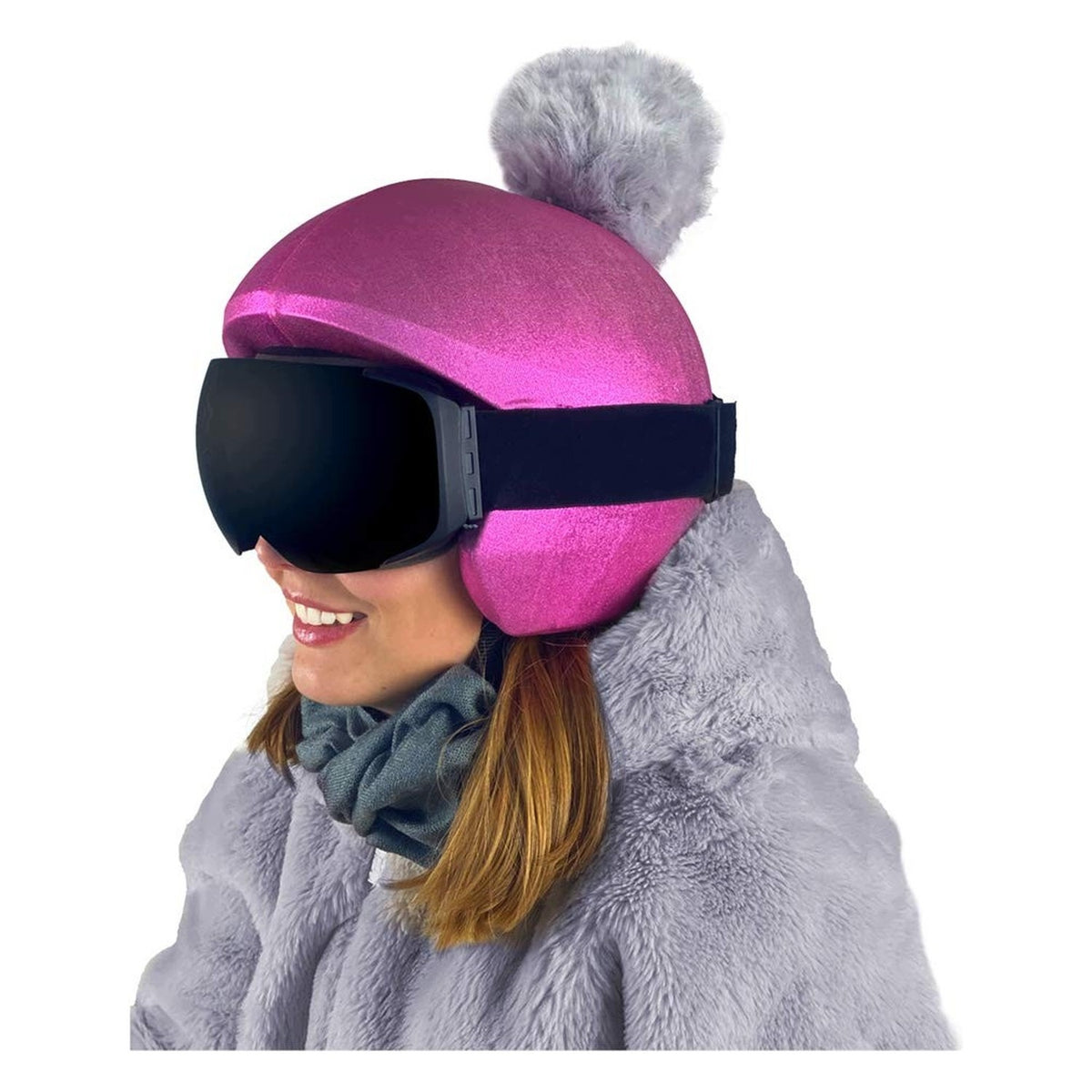 Helmet cover - pink/grey - universal - with pompom EAN (GTIN) 8721663145915