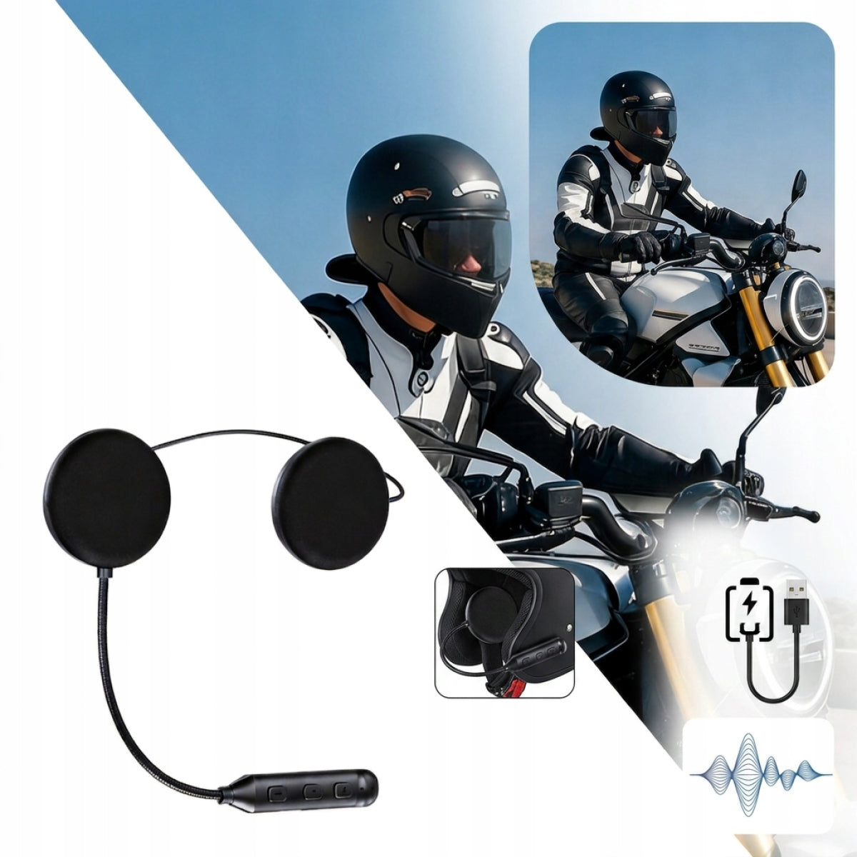 Helmet intercom kit – BT 5.3, mute, speaker and microphone