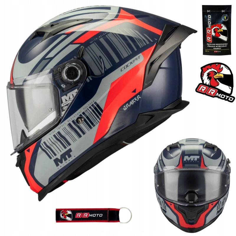 Helmet with blend MT BRAKER SV COCKPIT RED/GREY/BLUE red grey 2026 FREEBIE