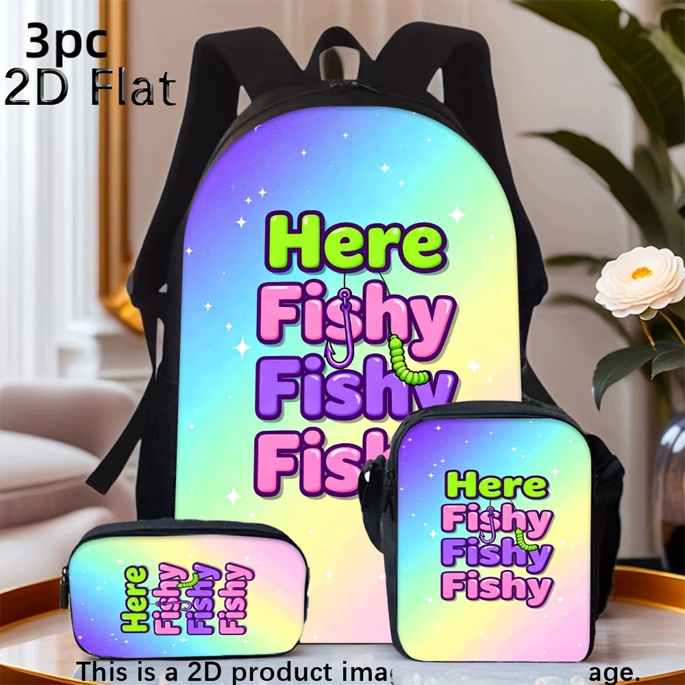 Here Fishy Fishy Fishy Gradient Star Print 3-Piece Backpack Set