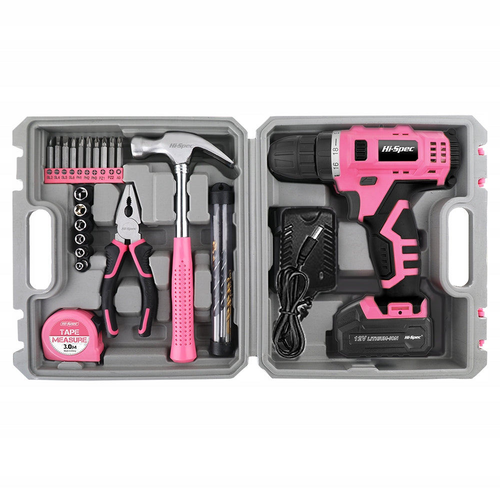Hi-Spec 30pc Pink 12V Electric Power Drill Driver Set & Household Tool Kit EAN (GTIN) 6945583100966