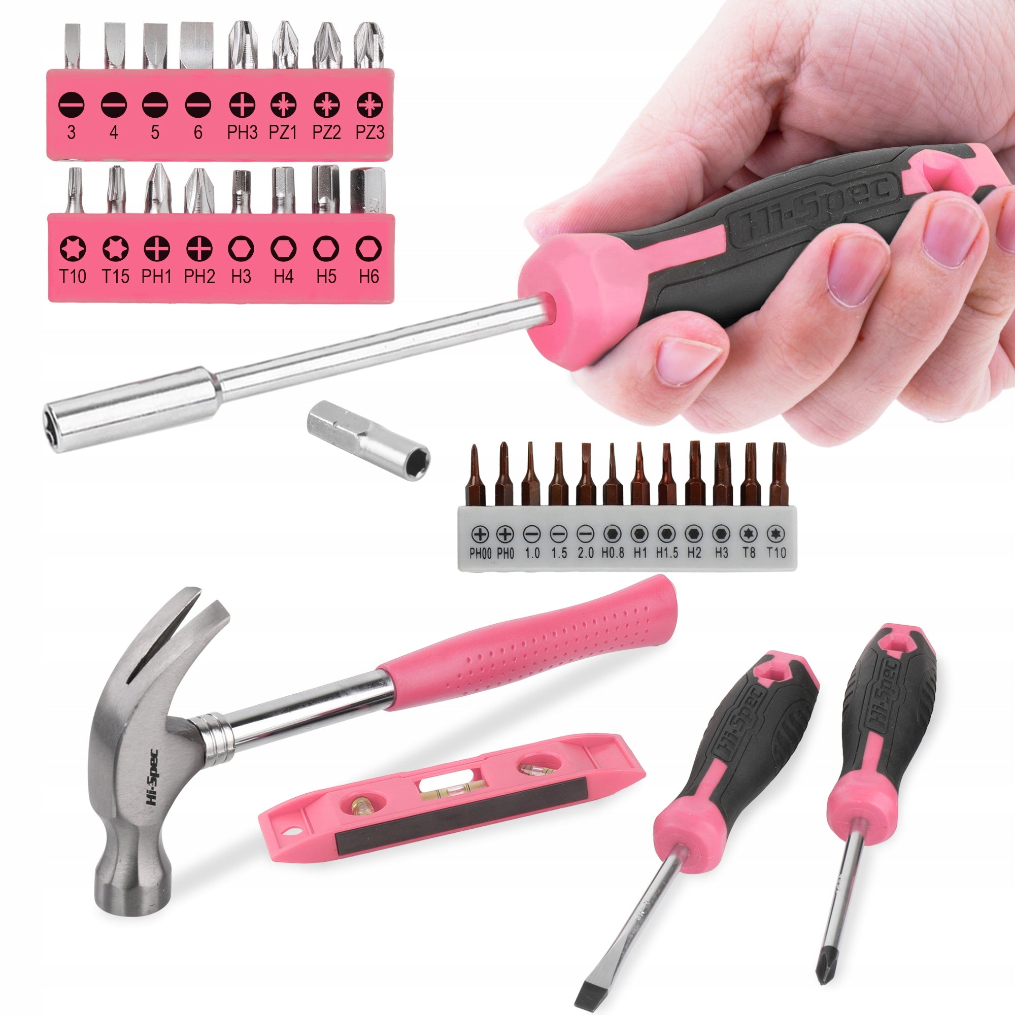 Hi-Spec 42pc Pink Home DIY Repair Hand Tool Kit Box Set. Women & Household Packaging status original