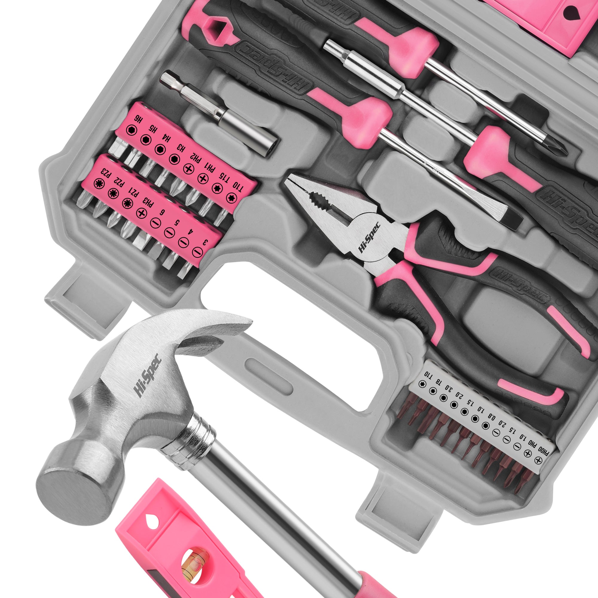 Hi-Spec 42pc Pink Home DIY Repair Hand Tool Kit Box Set. Women & Household Set elements bits bit holders