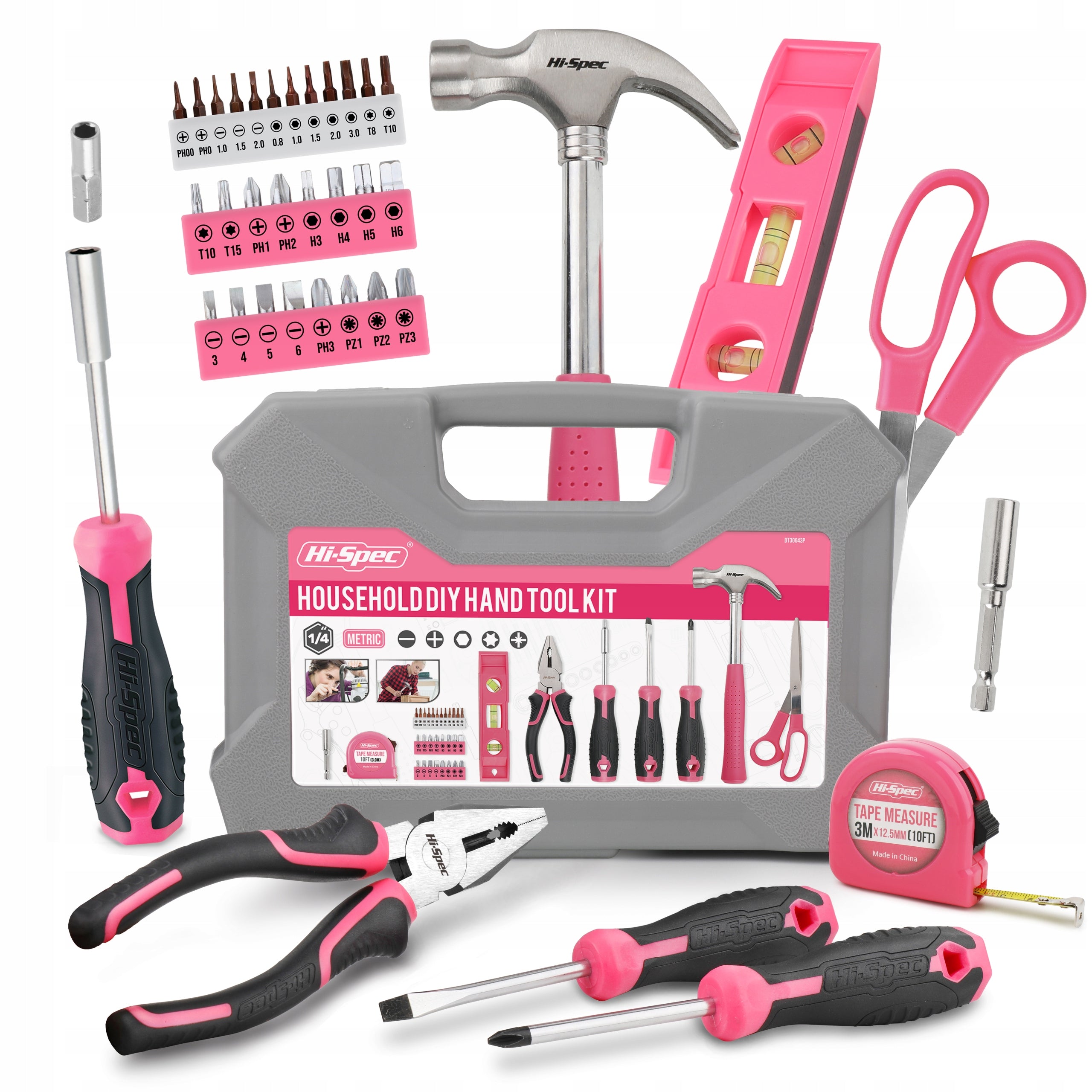 Hi-Spec 42pc Pink Home DIY Repair Hand Tool Kit Box Set. Women & Household