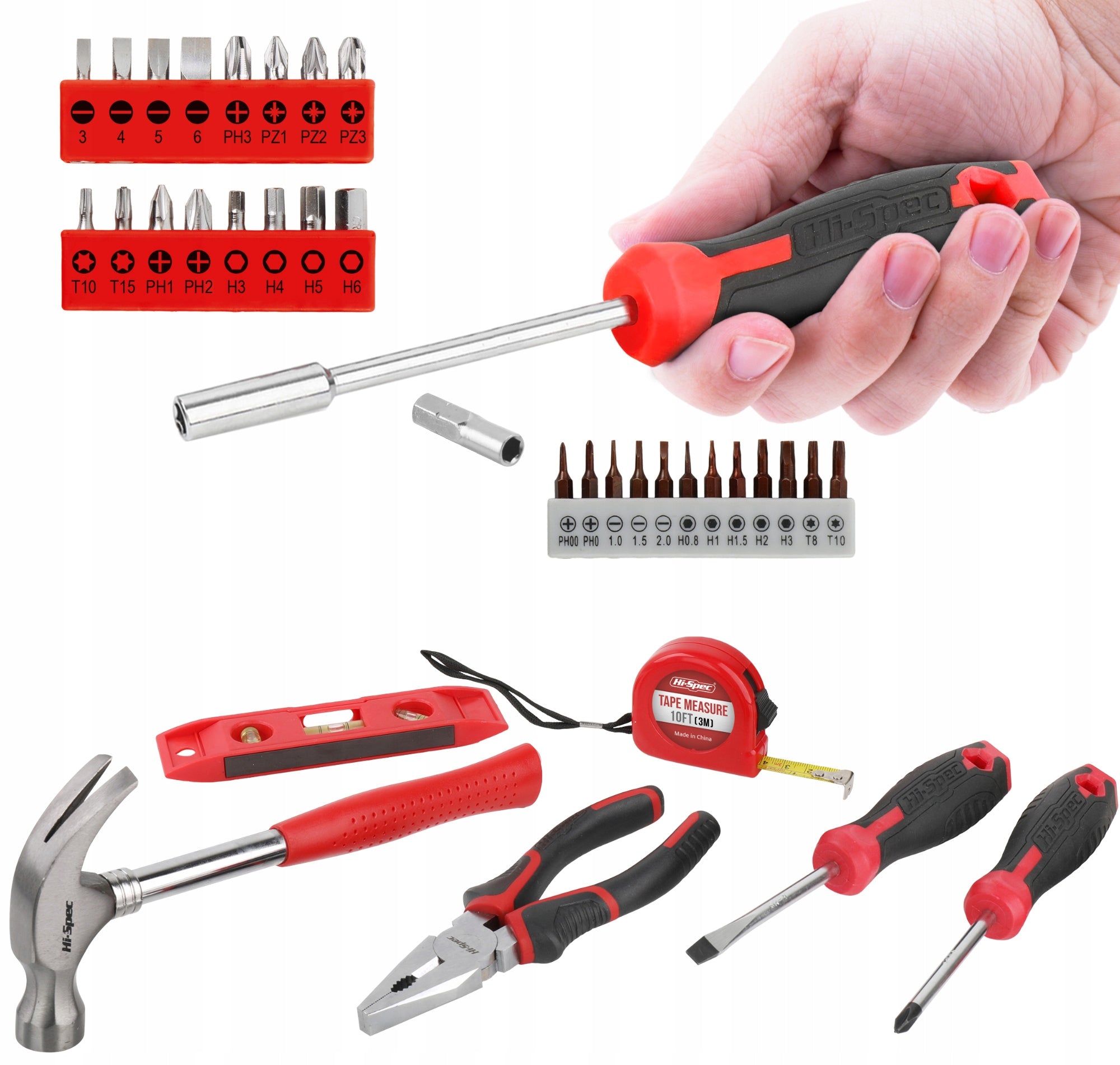 Hi-Spec 42pc Red Home DIY Repairs Hand Tool Kit Box Set. Household & Office Packaging status original