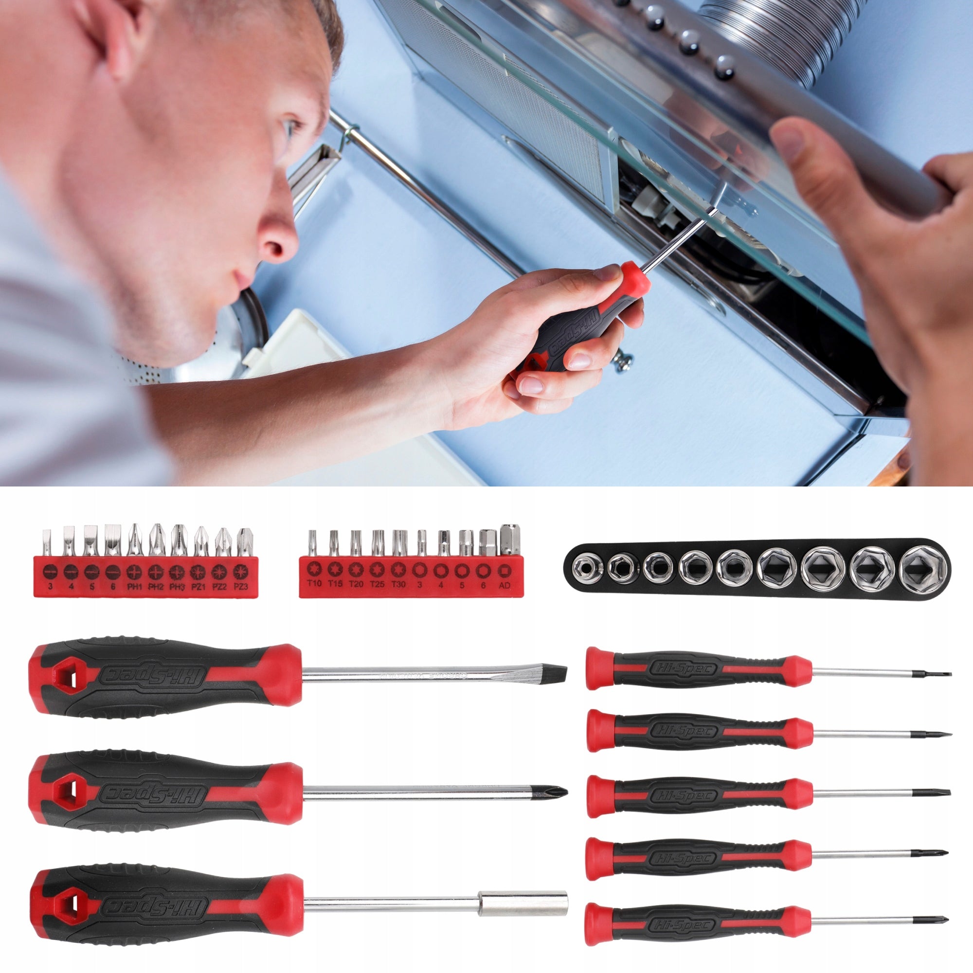 Hi-Spec 56pc Red Home DIY Repair Hand Tool Kit Box Set. Household & Garage Brand Hi-Spec
