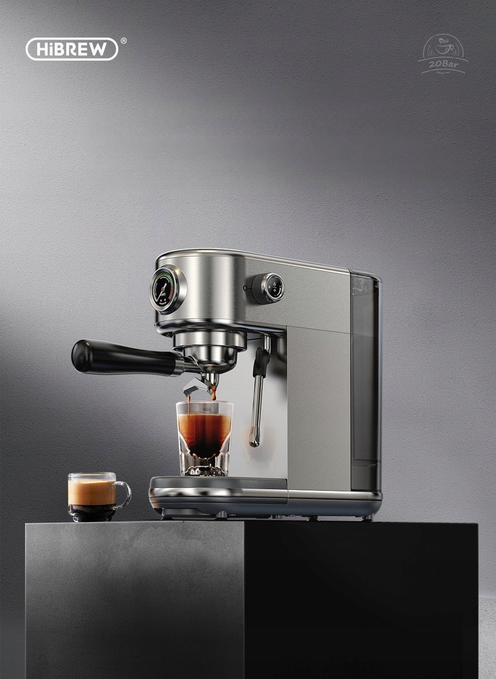 HiBREW H10B 20Bar Semi Automatic Espresso Coffee Maker 1.3L Silver Packaging status original
