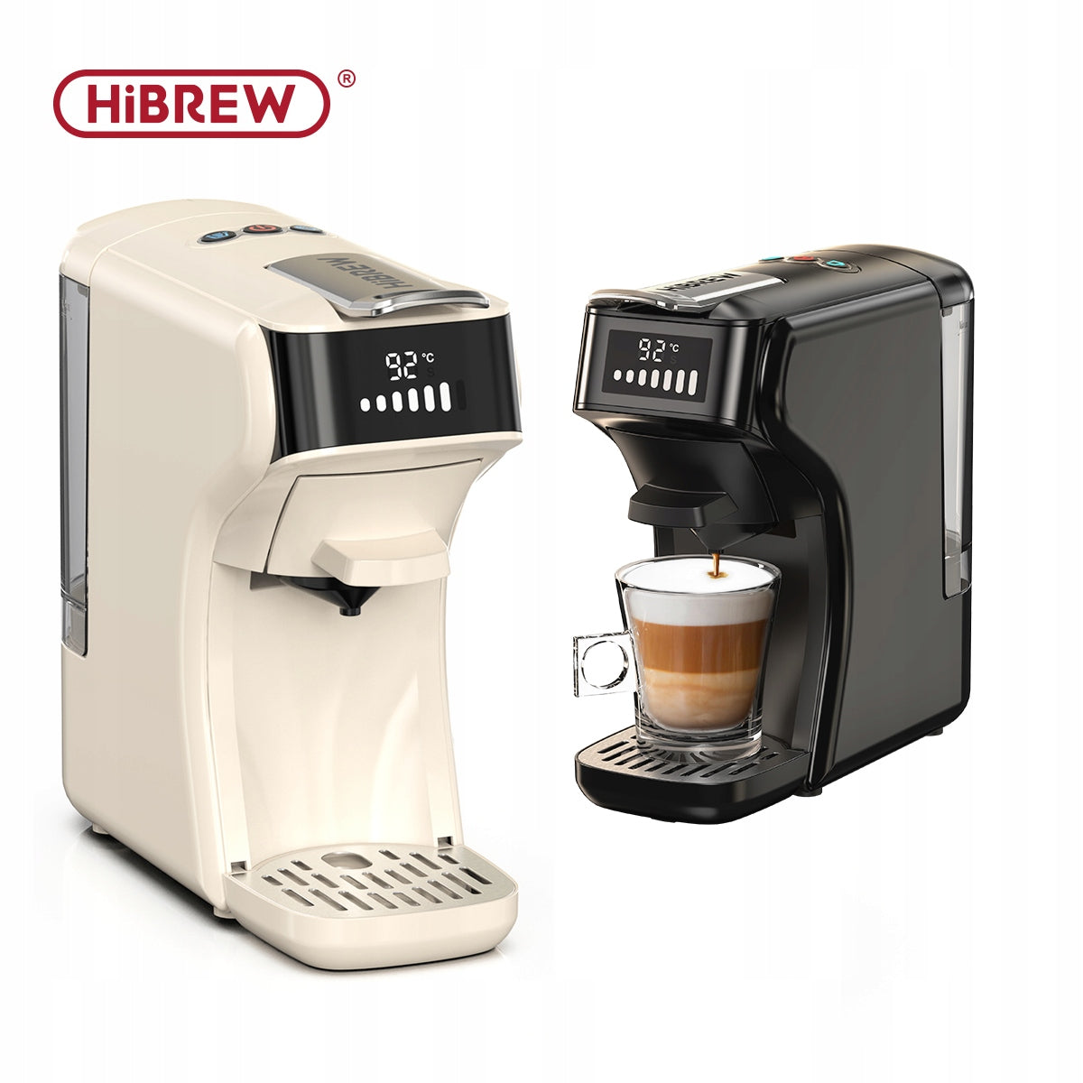 HiBREW H1B Coffee Maker 20Bar Pressure 1450W Fast 40Sec Heat 6 Way Brew NEW Coffee types capsules