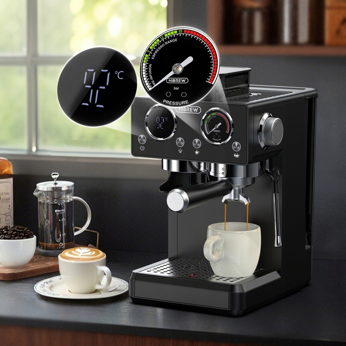 HiBREW H20 20Bar Espresso Maker With Grinder 1350W Dual Hot Cold Extraction Brand HiBREW