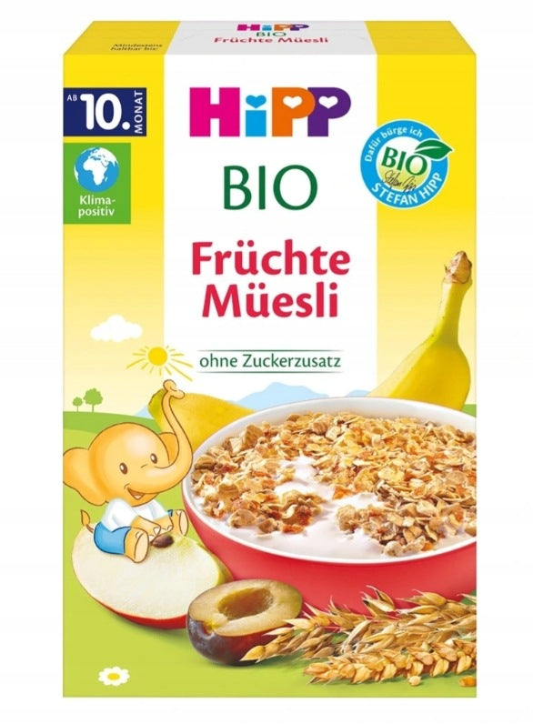 HiPP BIO Fruit Muesli with Whole Grains Cereal Banana Apples Plums 10m+ 200g